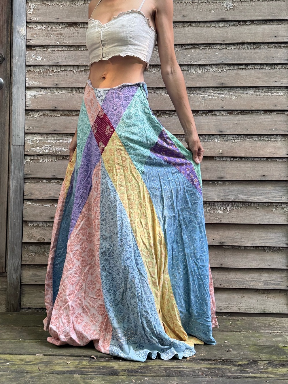 VTG Festival Bohemian Patchwork Maxi Skirt - Pastel Multi - Picture 2 of 16